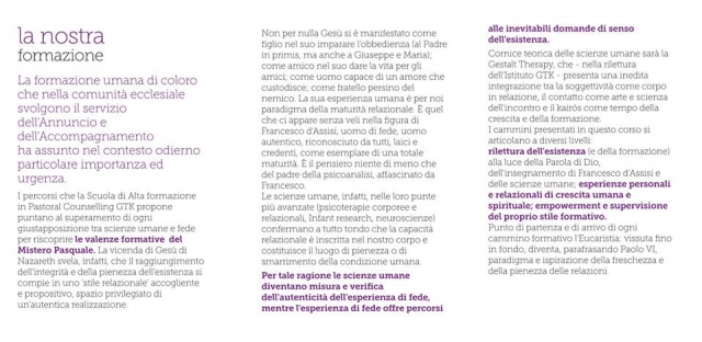 Corso di Alta Formazione in Pastoral Counselling