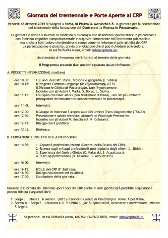 Giornata del trentennale e Porte Aperte al CRP